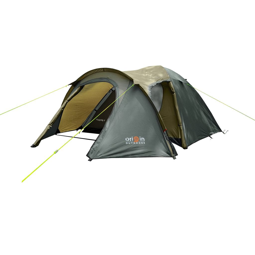 Tienda cúpula Hyggelig verde para 3 personas, poliéster resistente y suelo PE impermeable