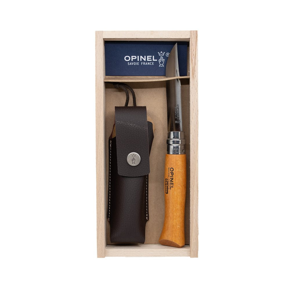 Cuchillo Opinel VRN 8 con funda en estuche de regalo, hoja de acero al carbono