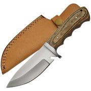 Cuchillo Pakkawood Hunter con hoja fija y funda de cuero para cinturón
