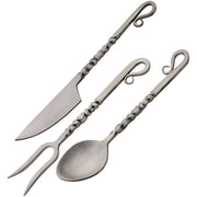 Juego de cubiertos TWISTED mate de 3 piezas con funda de cuero