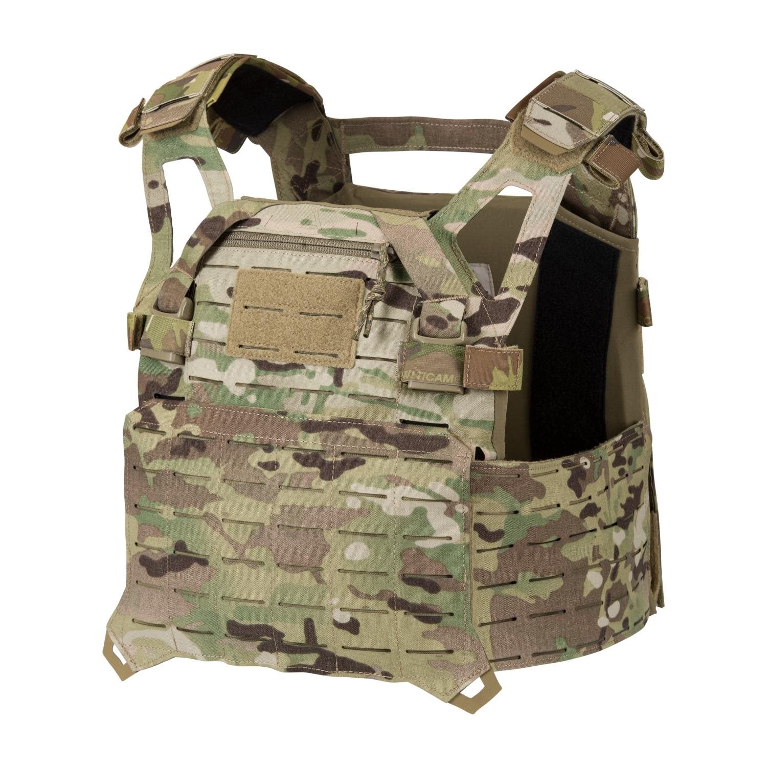 Portaplacas SPITFIRE vista frontal, portador balístico modular con tejido PALS/MOLLE y laminado de nylon