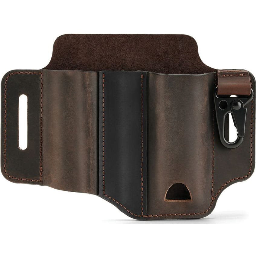Funda de cinturón PJ29 en cuero marrón para multitool, boligrafo tactico y linterna