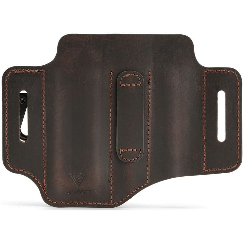 Funda de cinturón PJ29 en cuero marrón para multitool, boligrafo tactico y linterna