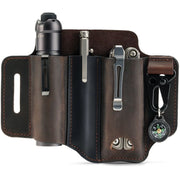 Funda de cinturón PJ29 en cuero marrón para multitool, boligrafo tactico y linterna