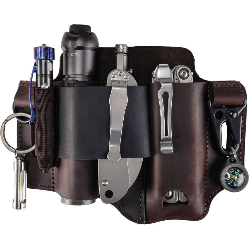 Funda de cuero marrón PJ36 para cinturón, compatible con linterna, navaja o alicates (herramientas no incluidas)