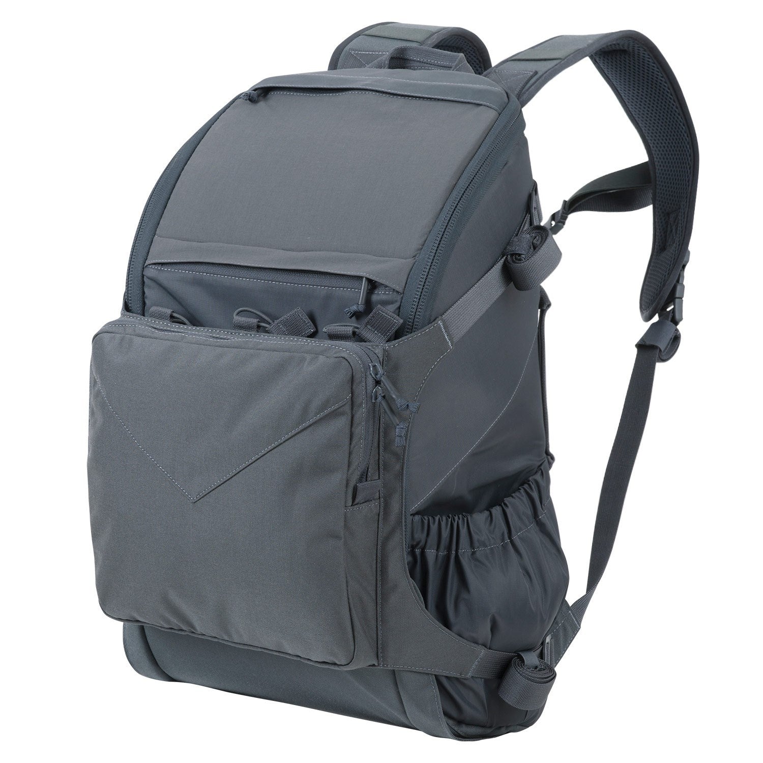 Mochila BAIL OUT BAG® negra vista frontal con asas y correas, acceso organizado al interior