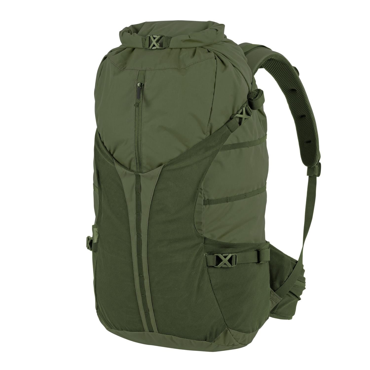 Mochila SUMMIT azul, ligera y resistente con cierre roll-top y acceso frontal con cremallera