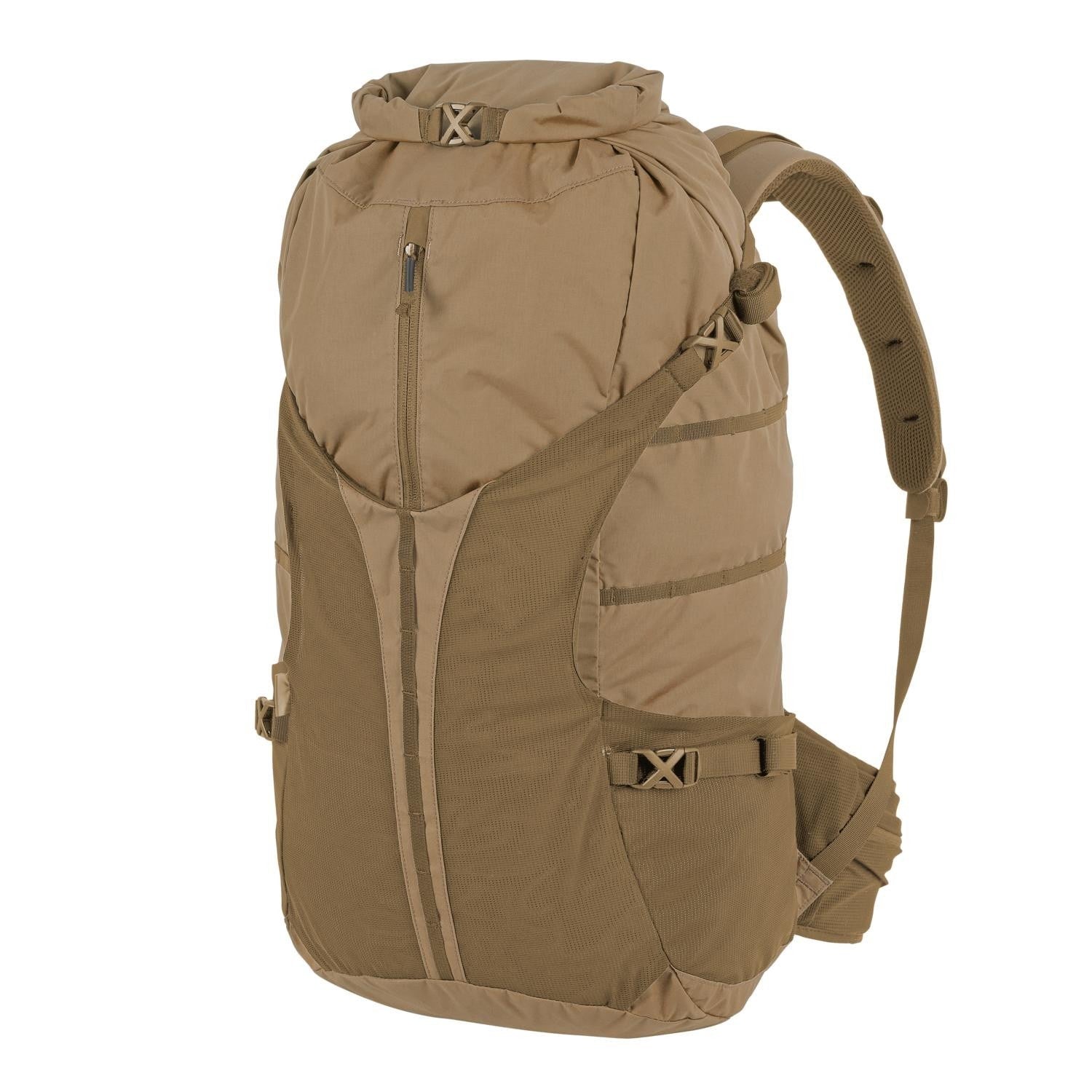 Mochila SUMMIT azul, ligera y resistente con cierre roll-top y acceso frontal con cremallera