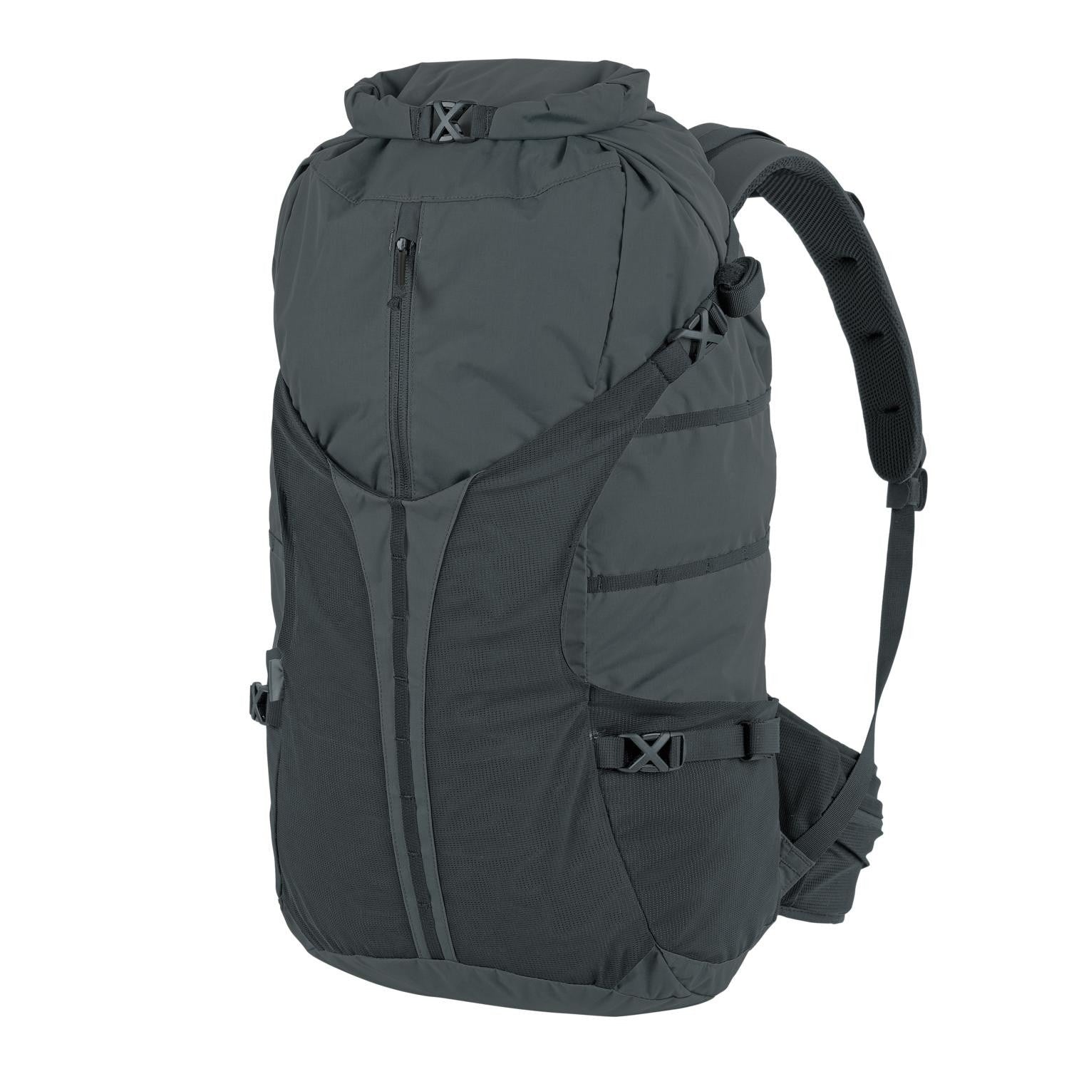 Mochila SUMMIT azul, ligera y resistente con cierre roll-top y acceso frontal con cremallera