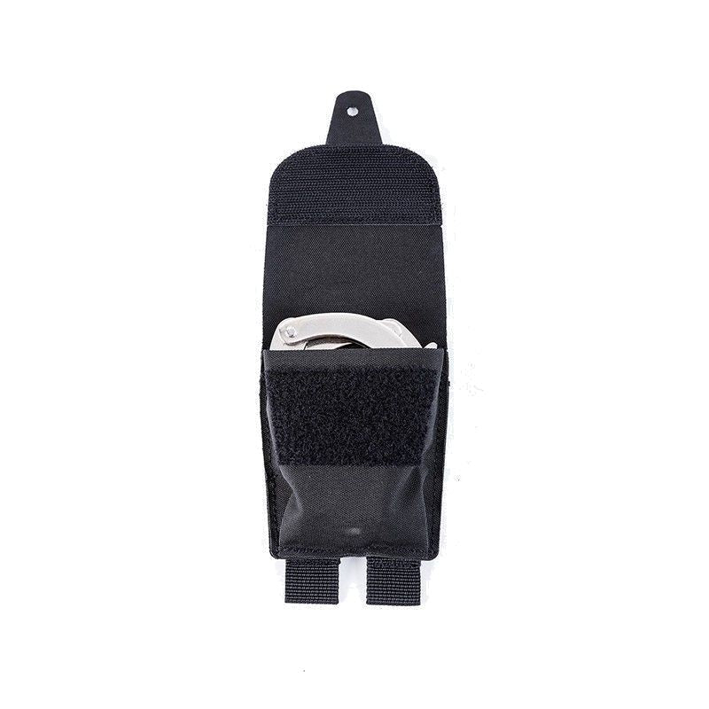 Funda para esposas LS negra con solapa y anclaje MOLLE cortado por láser
