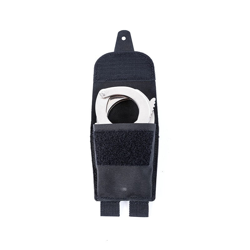 Funda para esposas LS negra con solapa y anclaje MOLLE cortado por láser