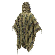 Poncho LEAF Helikon con hojas artificiales en camuflaje US Woodland y cordones para fijación