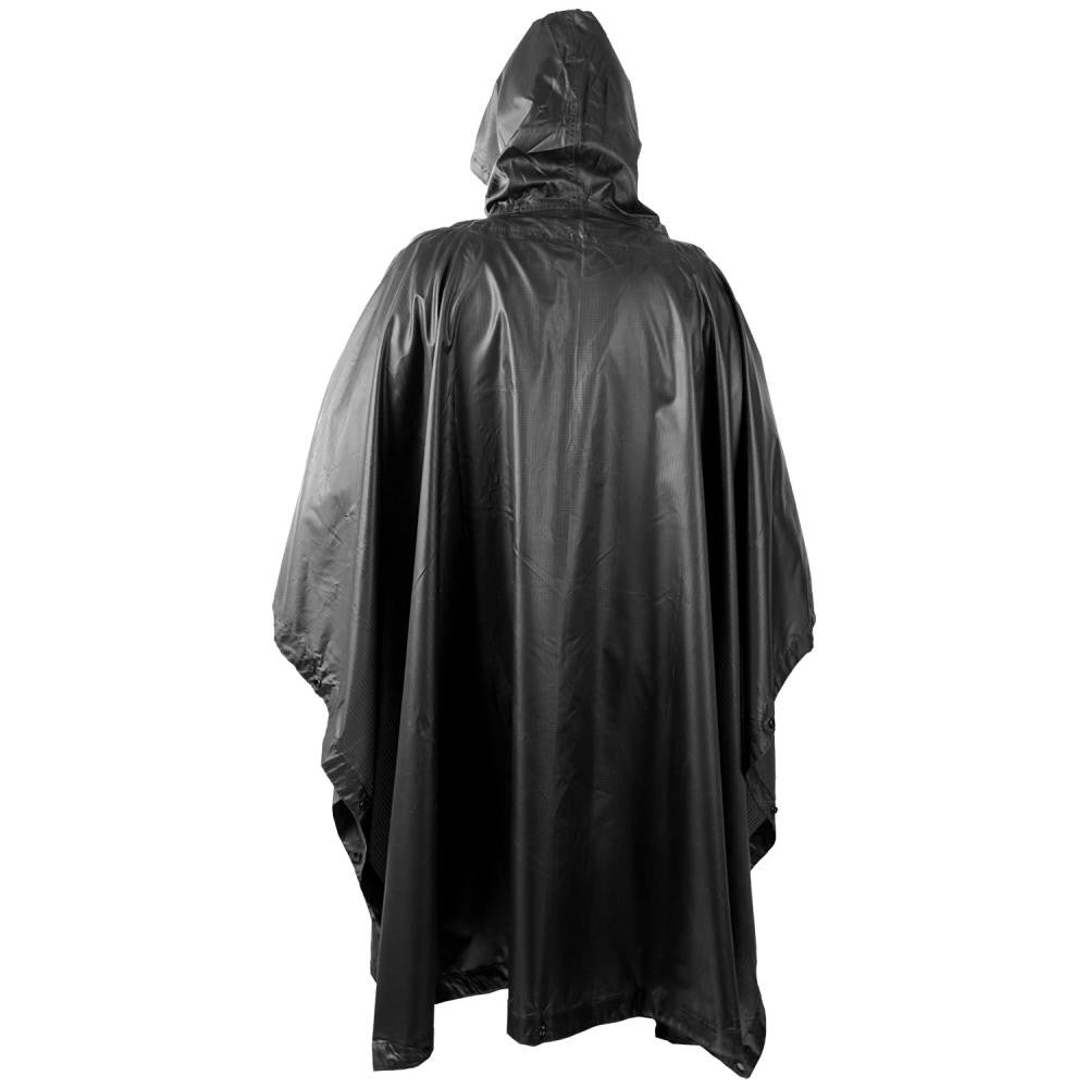 Poncho Helikon negro en tejido rip-stop con capucha y ojales metálicos