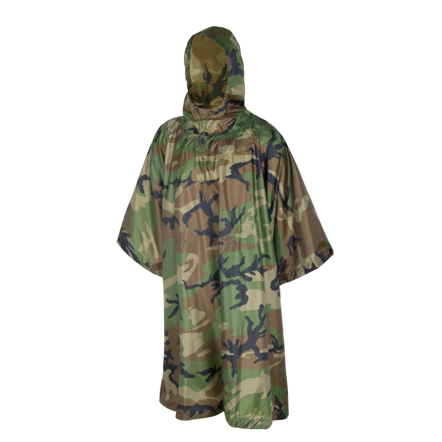 Poncho Helikon negro en tejido rip-stop con capucha y ojales metálicos