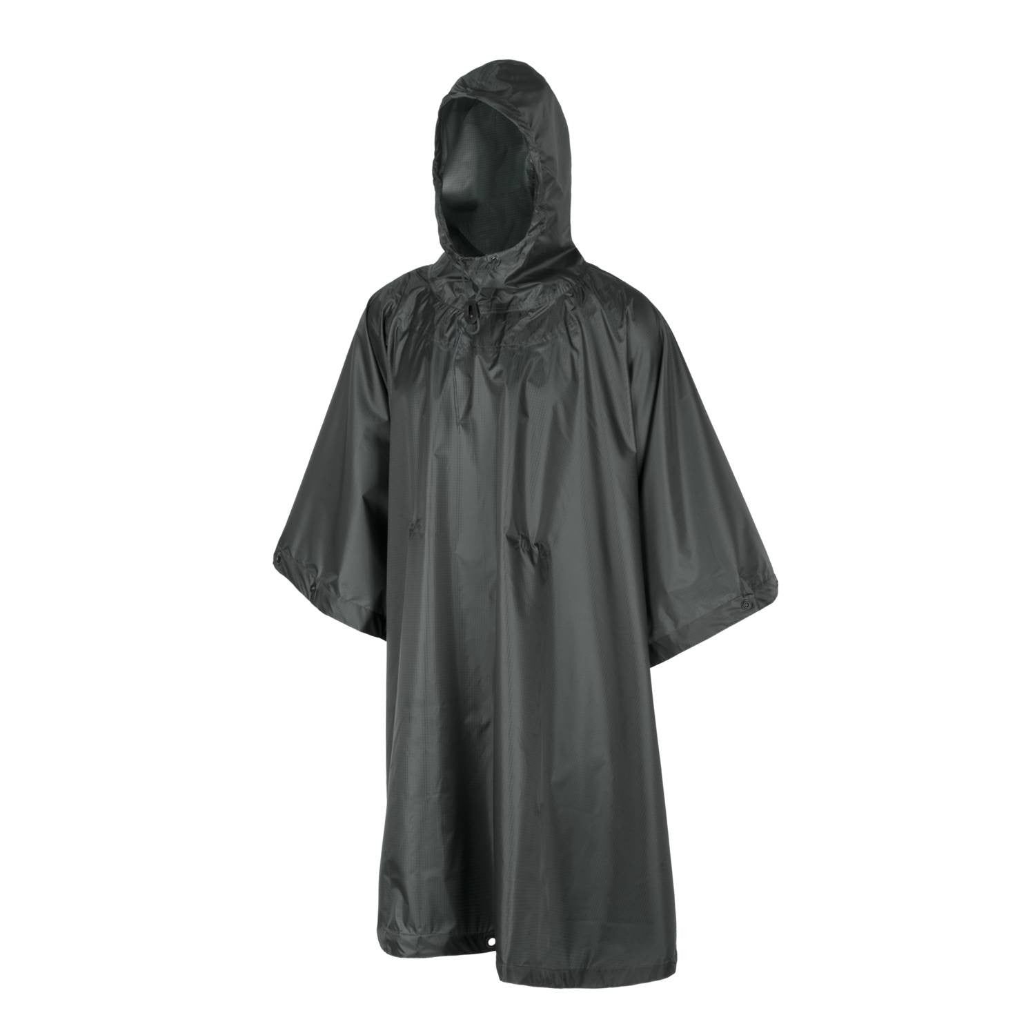 Poncho Helikon negro de tejido rip-stop con capucha y ojales metálicos para montar refugio