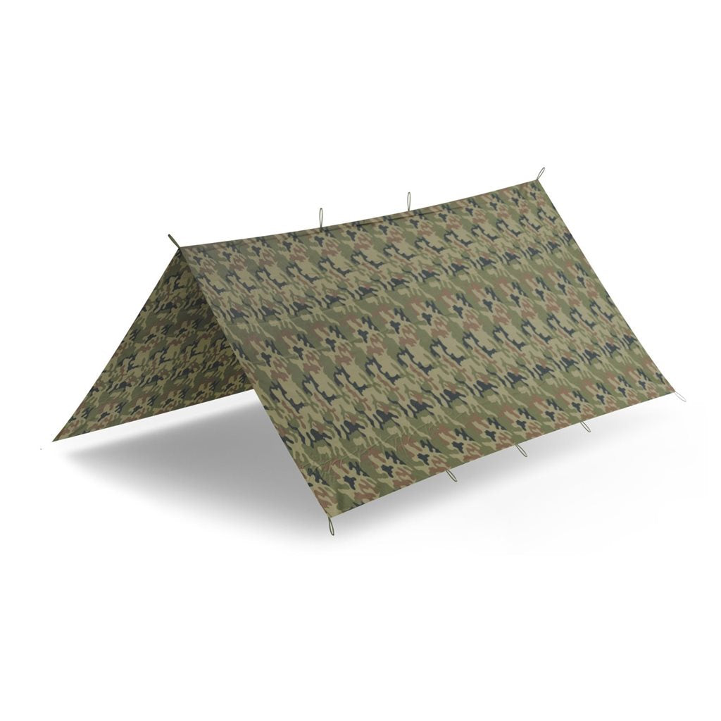 Lona de bivouac SUPERTARP® negra extendida, nylon impermeable, tamaño aproximado 3x3 m