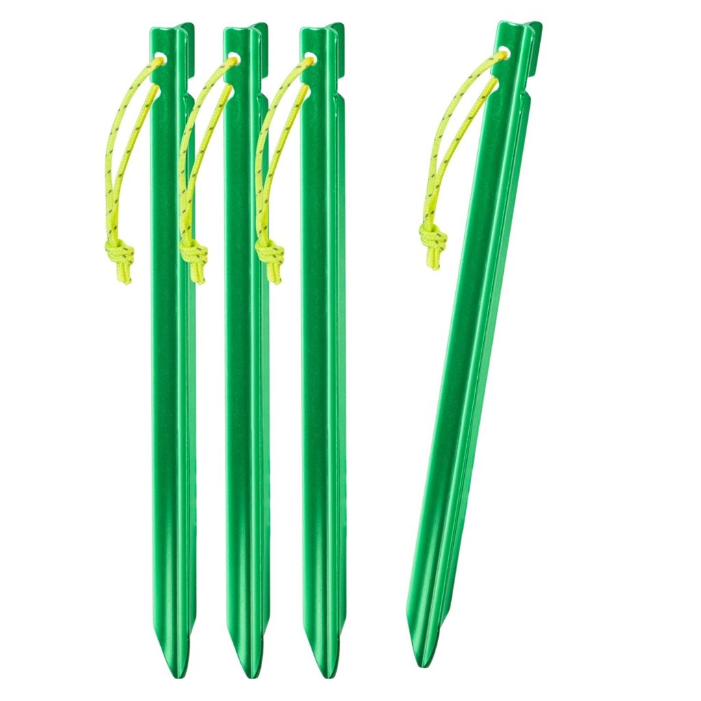 Estacas de aluminio verdes HELIKON-TEX, juego de 4 con cordeles para extracción