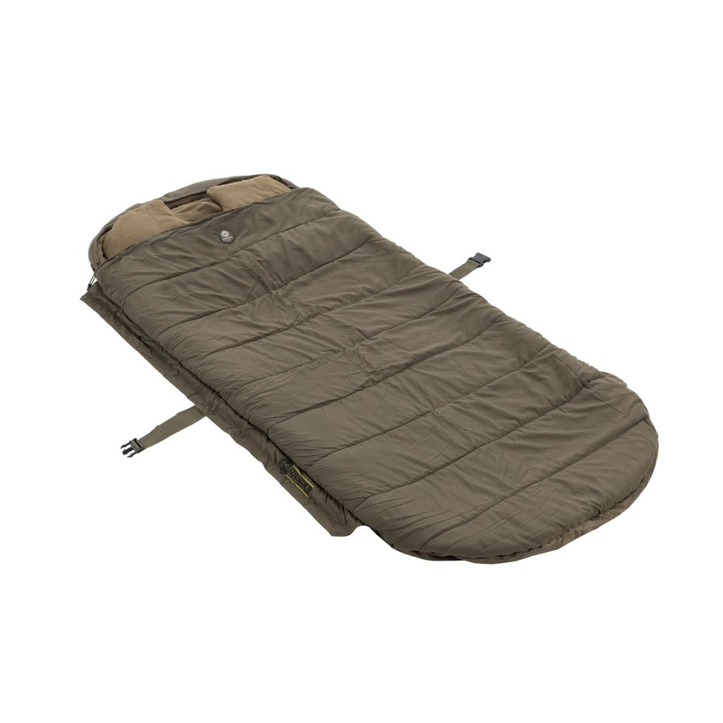 Saco de dormir PREMIUM 4 verde vista frontal con forro polar y relleno de fibras huecas
