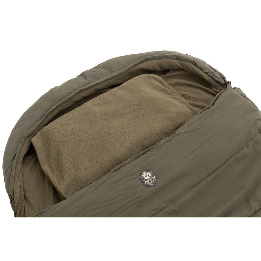 Saco de dormir PREMIUM 4 verde vista frontal con forro polar y relleno de fibras huecas