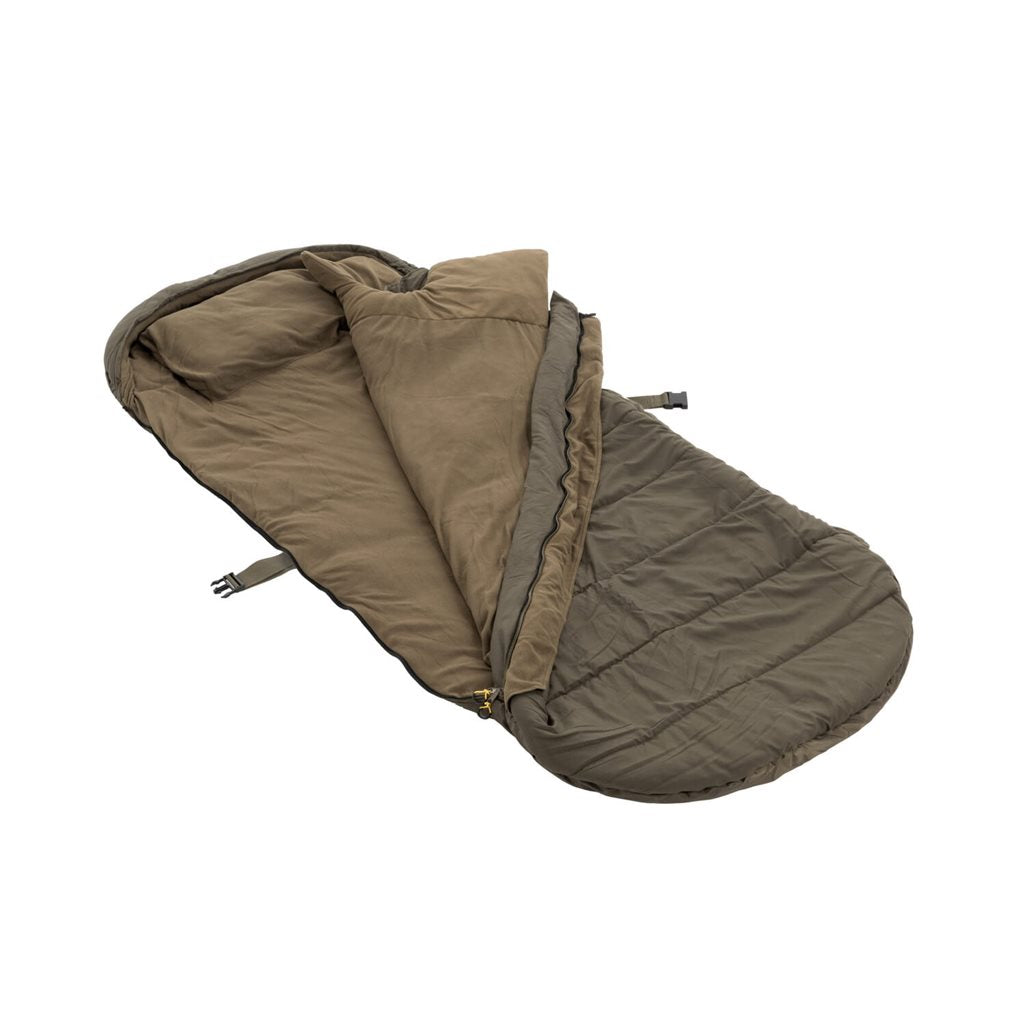Saco de dormir PREMIUM 4 verde vista frontal con forro polar y relleno de fibras huecas