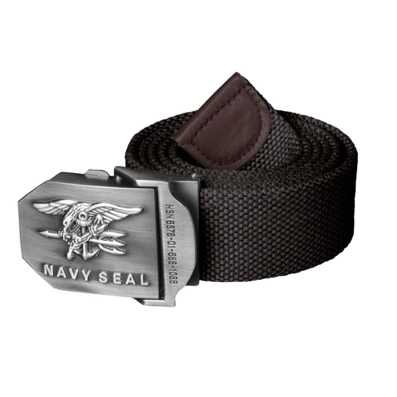 Cinturón para pantalón US con hebilla NAVY SEAL verde, cinturón de algodón con hebilla metálica y emblema NSN