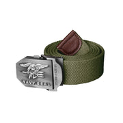 Cinturón para pantalón US con hebilla NAVY SEAL verde, cinturón de algodón con hebilla metálica y emblema NSN