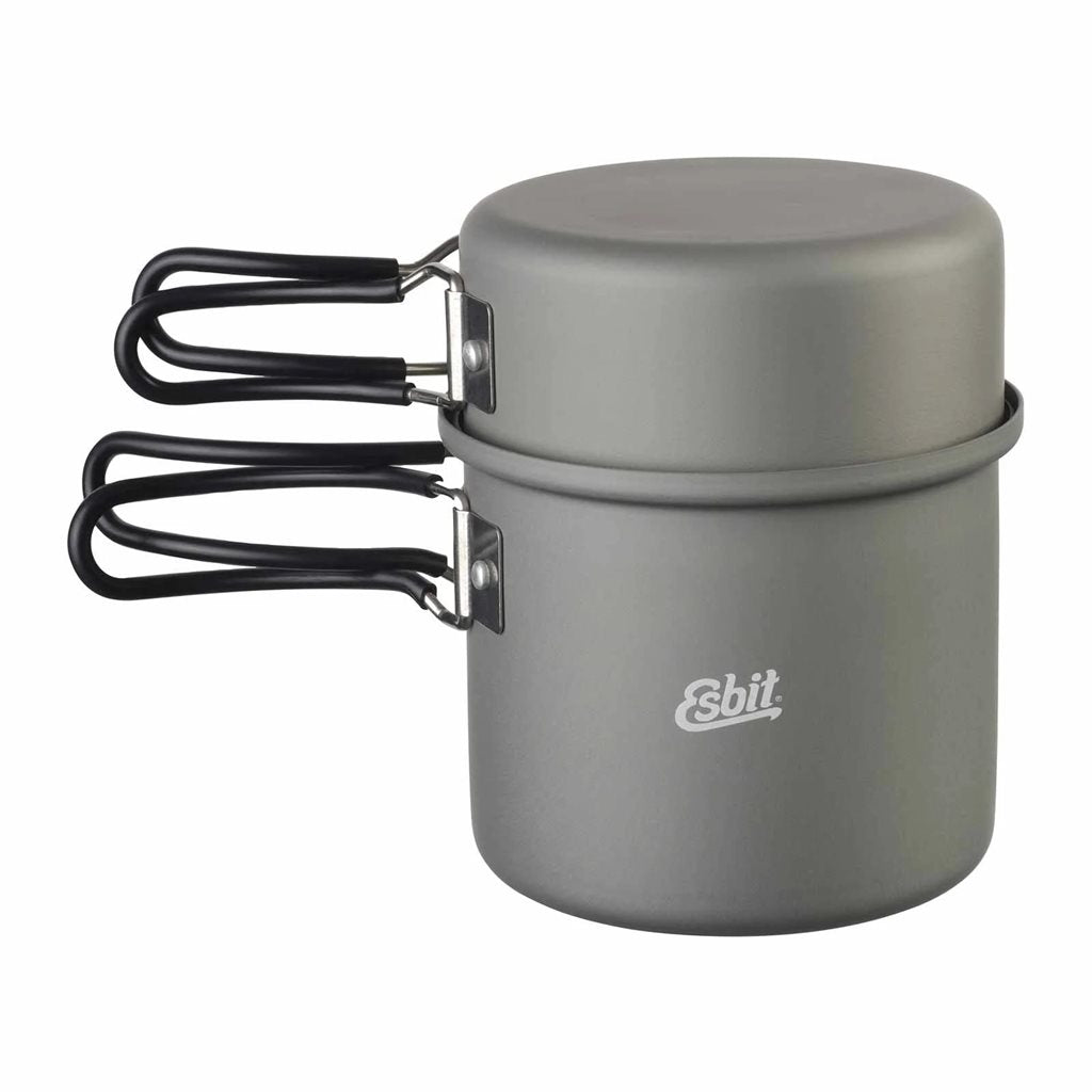 Olla doble aluminio anodizado duro 1 L y 475 ml con asas plegables