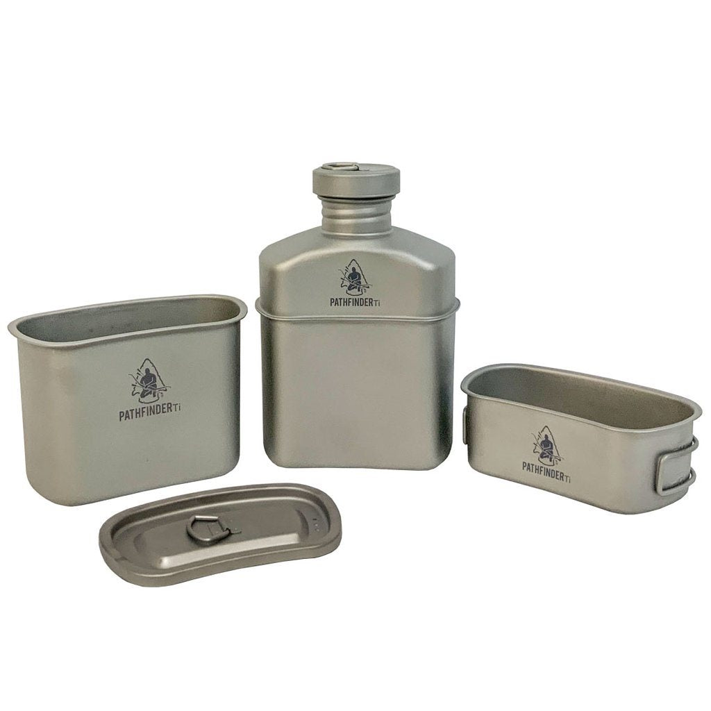 Set de cocina ultraligero PATHFINDER 1100 ml en titanio TA1 con botella, boquilla y cuenco pequeño