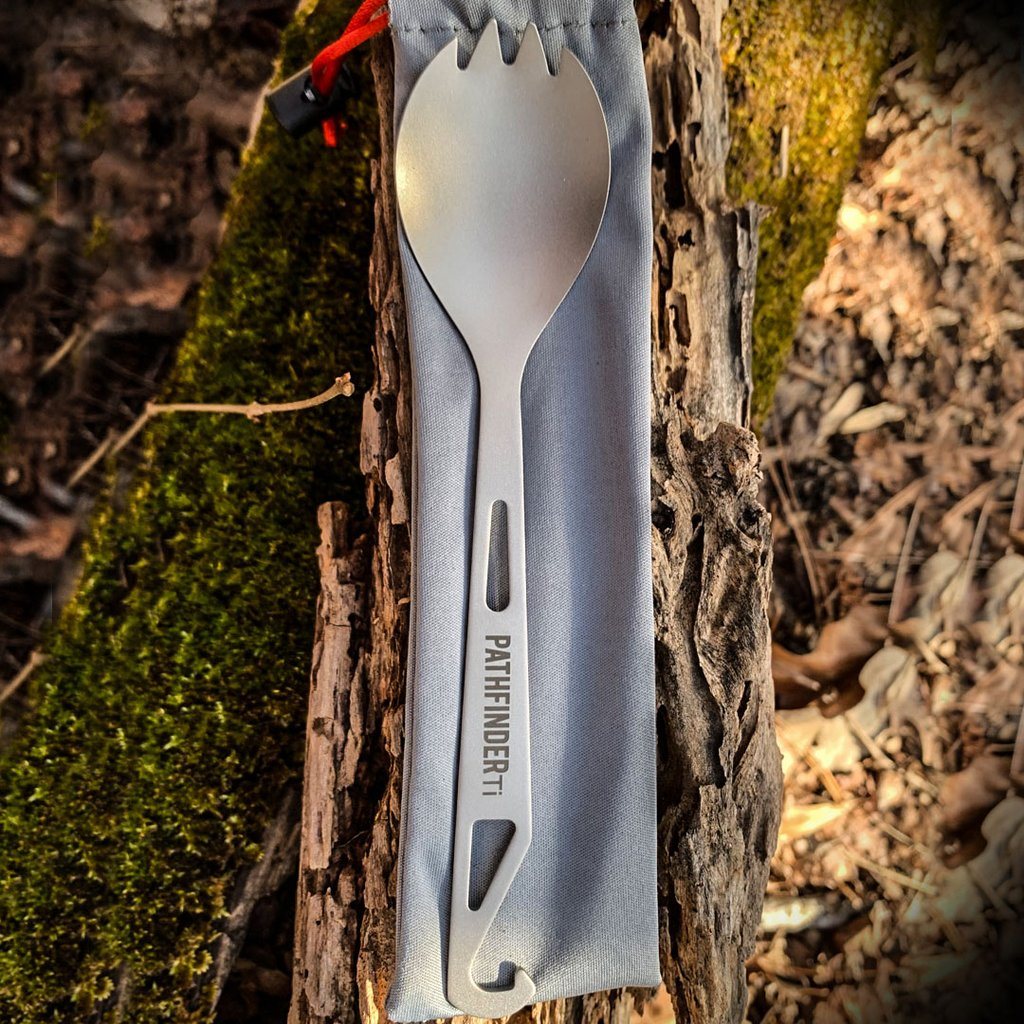 SPORK PATHFINDER PTH207 ultraligero de titanio TA1: cuchara-tenedor con abrebotellas y gancho para olla