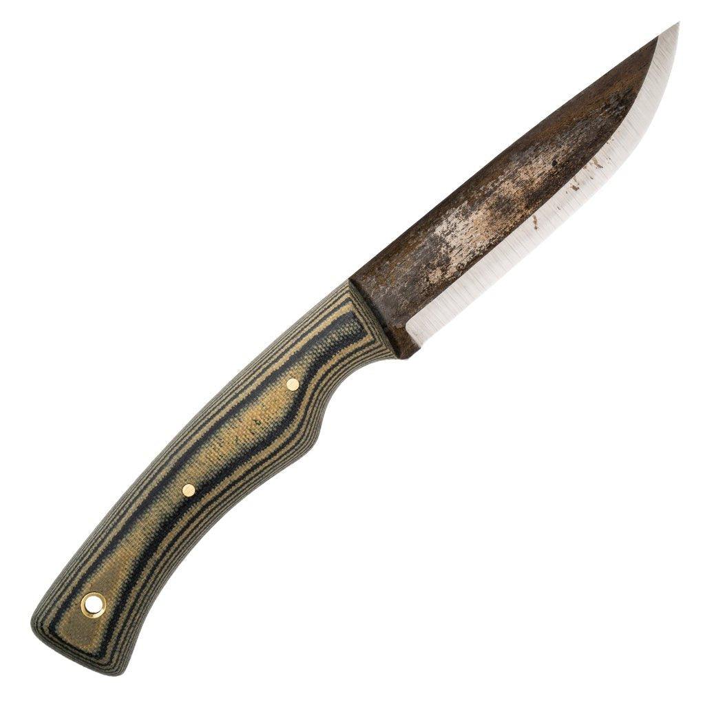 Cuchillo fijo SCORPION con hoja 1095HC de 10,8 cm y mango Micarta, fabricado en EE. UU.