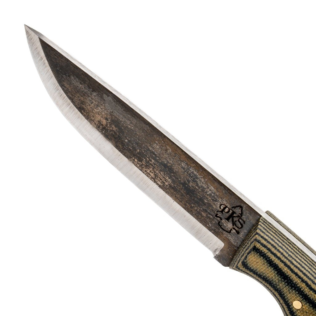 Cuchillo fijo SCORPION con hoja 1095HC de 10,8 cm y mango Micarta, fabricado en EE. UU.