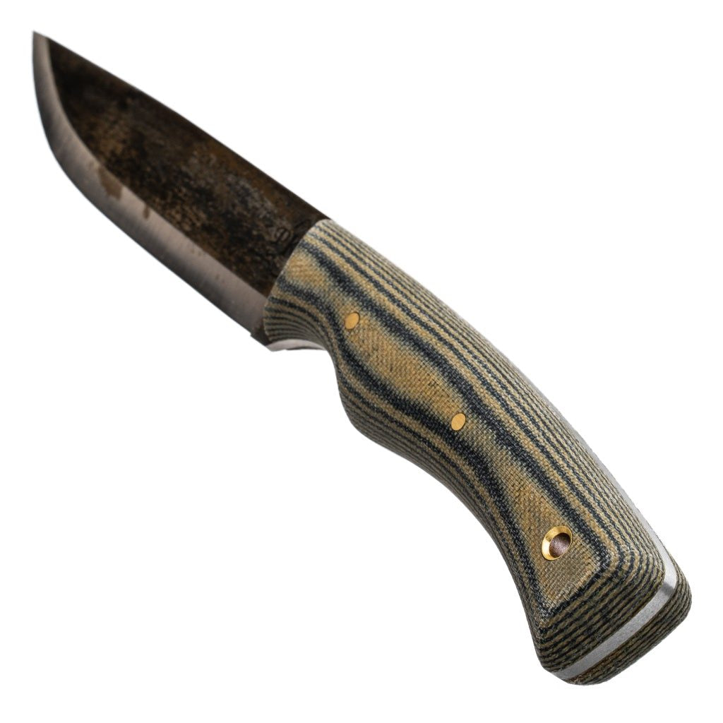 Cuchillo fijo SCORPION con hoja 1095HC de 10,8 cm y mango Micarta, fabricado en EE. UU.