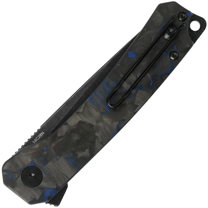Cuchillo plegable OSPREY con hoja lisa Sandvik 14C28N negro, mango combinado G10 y fibra de carbono, cierre LinerLock