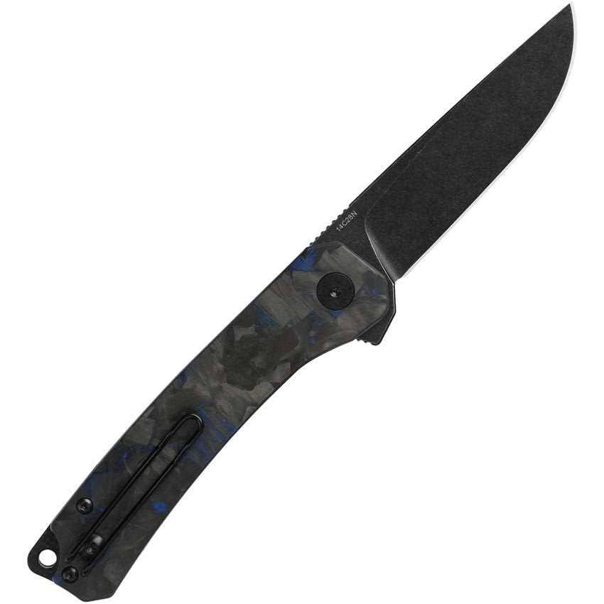 Cuchillo plegable OSPREY con hoja lisa Sandvik 14C28N negro, mango combinado G10 y fibra de carbono, cierre LinerLock