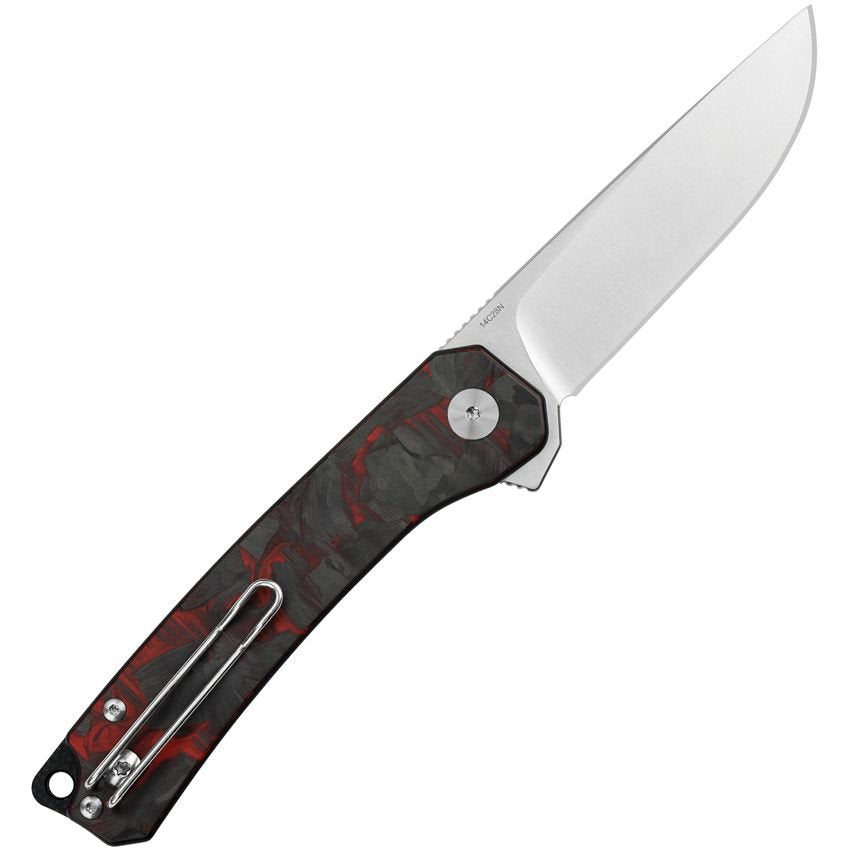 Navaja plegable OSPREY negra y roja con hoja lisa y mango G10/fibra de carbono