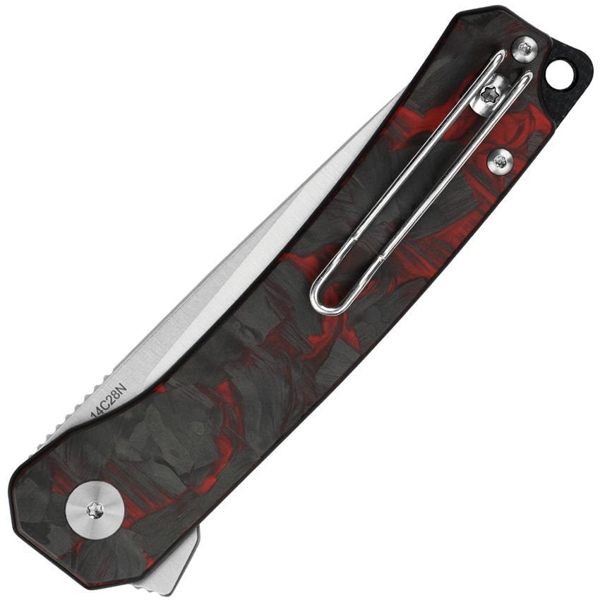 Navaja plegable OSPREY negra y roja con hoja lisa y mango G10/fibra de carbono