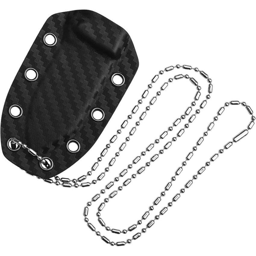 Cuchillo CANARY de hoja fija en acero damasco con mango de fibra de carbono y funda Kydex para cuello