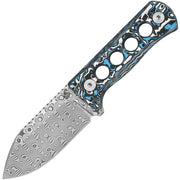 Cuchillo CANARY de hoja fija en acero damasco con mango de fibra de carbono y funda Kydex para cuello