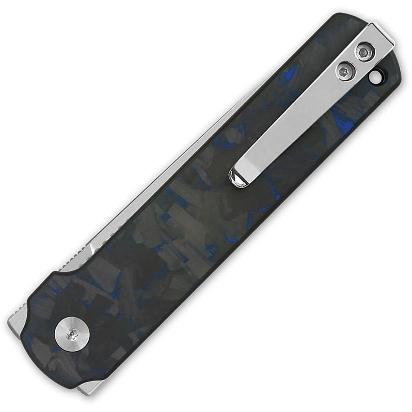 Navaja LARK EDC con filo liso y cachas de fibra de carbono negras y azules