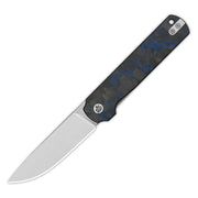 Navaja LARK EDC con filo liso y cachas de fibra de carbono negras y azules