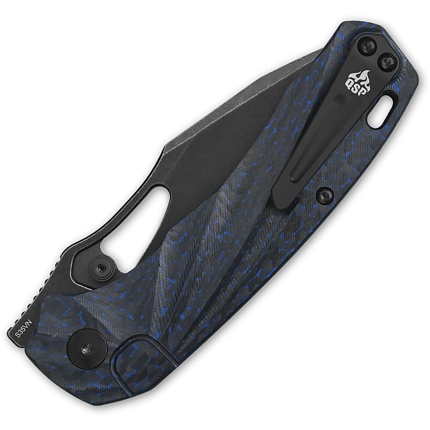 Cuchillo plegable HORNBILL azul con hoja lisa S35VN y empuñadura de fibra de carbono