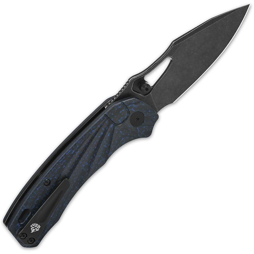 Cuchillo plegable HORNBILL azul con hoja lisa S35VN y empuñadura de fibra de carbono