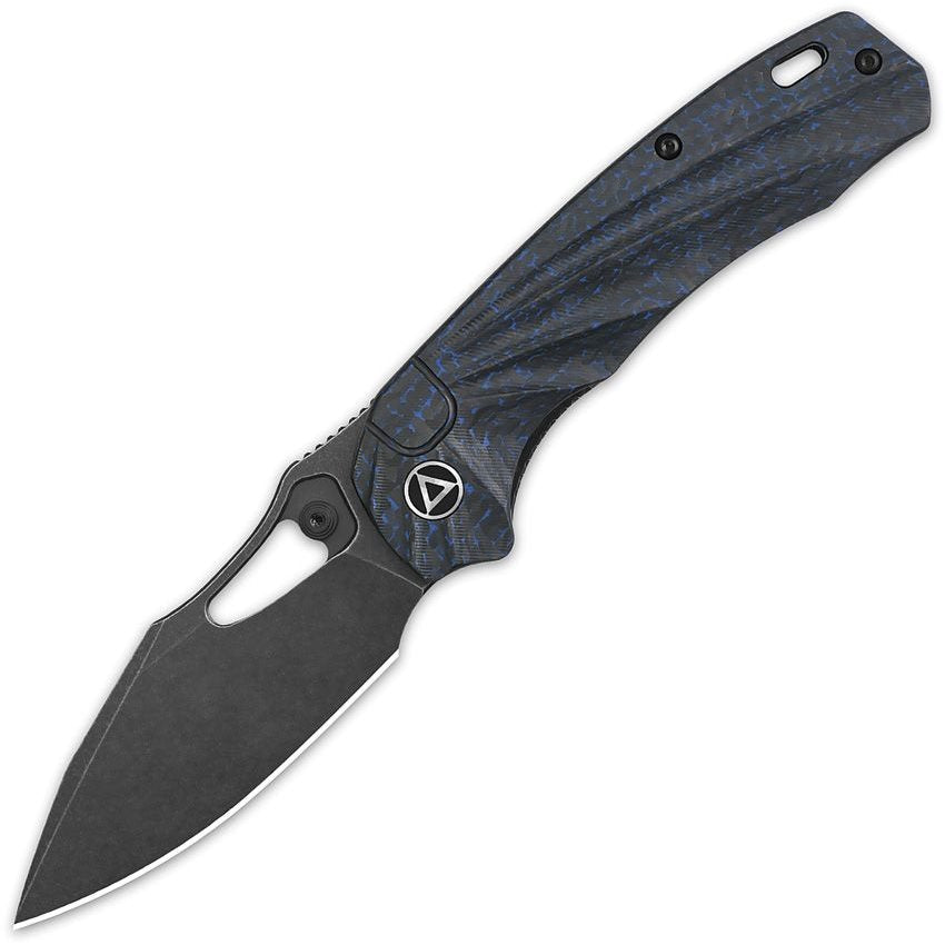 Cuchillo plegable HORNBILL azul con hoja lisa S35VN y empuñadura de fibra de carbono