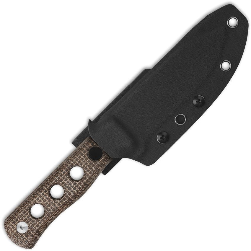 Cuchillo CANARY de hoja fija marrón con empuñadura Micarta y funda kydex negra