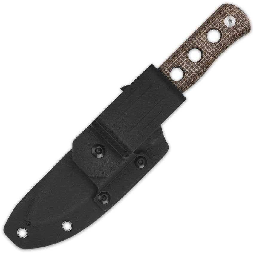 Cuchillo CANARY de hoja fija marrón con empuñadura Micarta y funda kydex negra