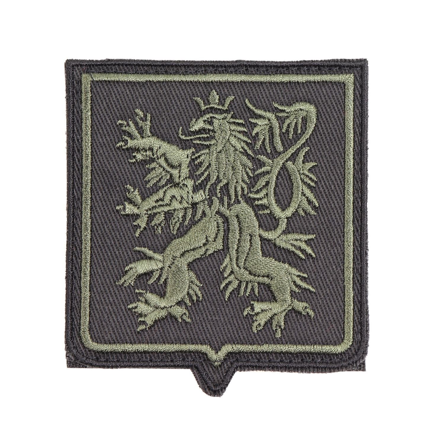 Parche velcro con escudo y león checo bordado en verde sobre fondo negro, aprox. 72 x 80 mm