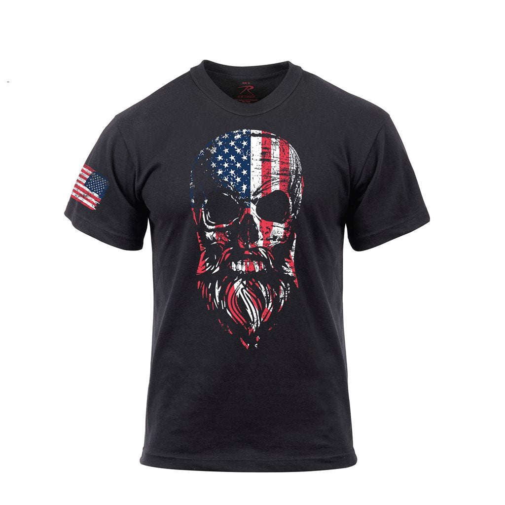 Camiseta negra con calavera barbuda estilo USA