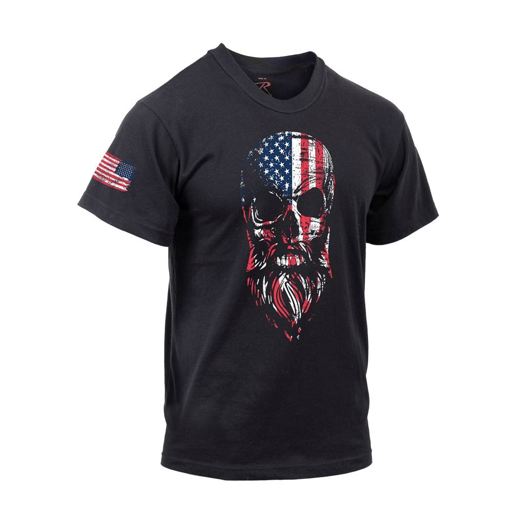 Camiseta negra con calavera barbuda estilo USA