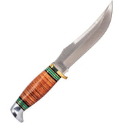 Cuchillo Remington Stacked Leather con funda de cuero, hoja Clip Point en acero 8Cr13Mov y mango de piel por capas