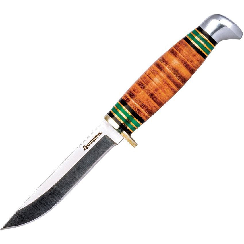 Cuchillo REMINGTON JUNIOR de hoja fija 8Cr13Mov, mango de cuero y funda de cuero